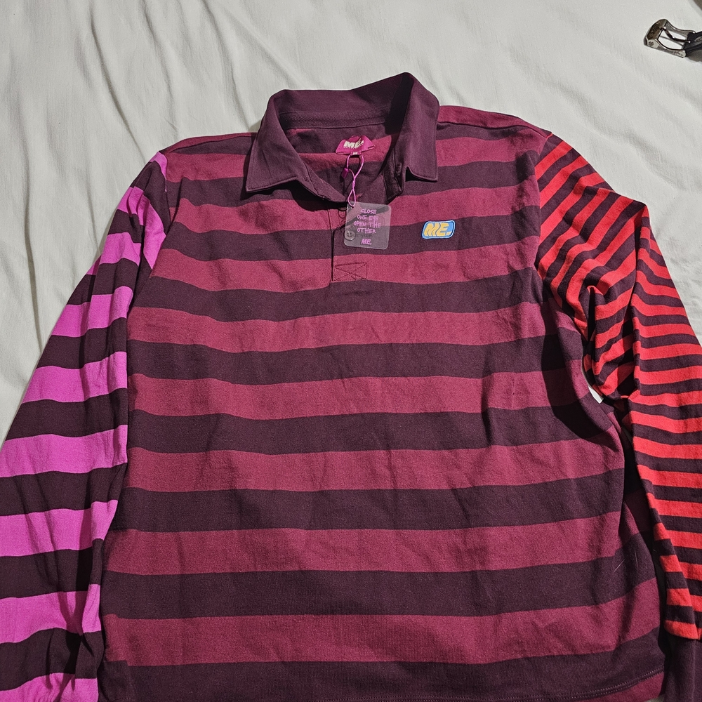 Melody Ehsani Burgundy and Pink Striped Top